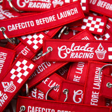 Load image into Gallery viewer, Cafecito Before Launch, Colada Racing, Double-Sided Embroidered Keychain
