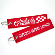 Load image into Gallery viewer, Cafecito Before Launch, Colada Racing, Double-Sided Embroidered Keychain